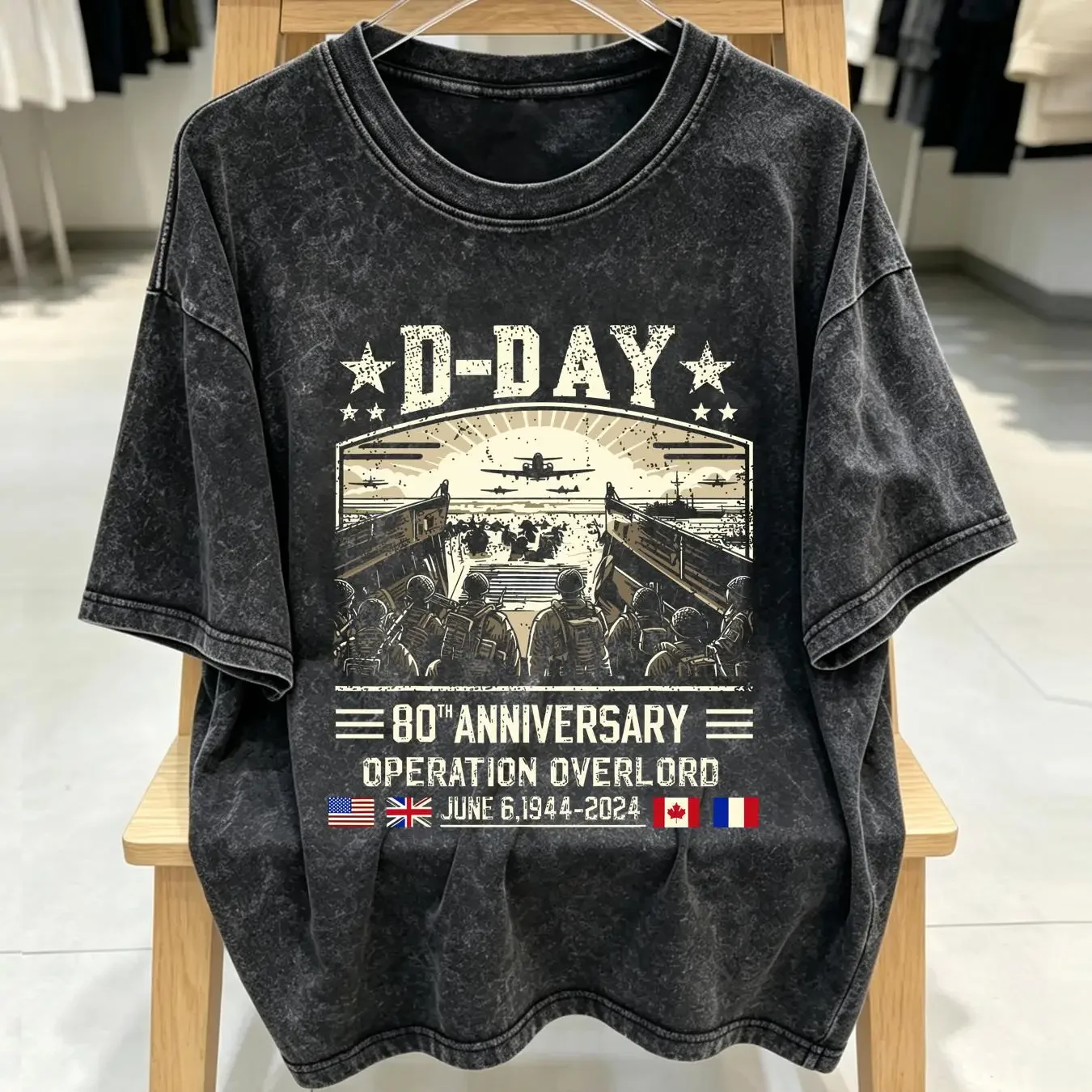 washed T Shirt D Day Dwight Eisenhower Quote 80th Anniversary long or short sleeves vintage Washed homme Slightly