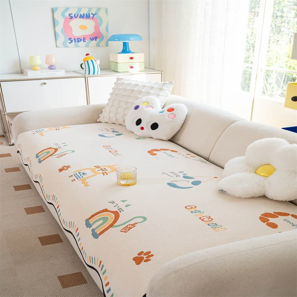 Retro Chenille Sofa Cushion Cover Universal Non-Slip Fixed Straight Row All-Seasons Slipcover for Home Comfort
