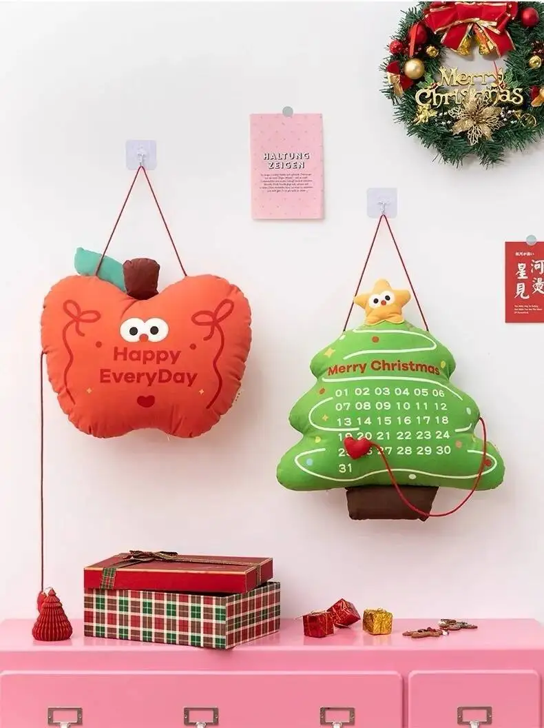 Christmas Tree Countdown Calendar Throw Pillow Cute Gingerbread Man Snowman Plush Doll Living Room Sofa Cushion Decor Toys Gifts