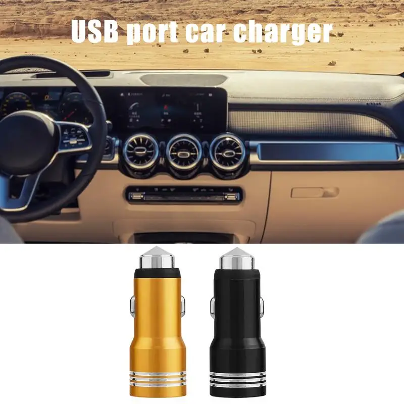 USB Car Charger Adapter 2.4A Dual Ports Automobile Charger Built-In Safety Hammer Phone USB Adapter For All Types Of Vehicles