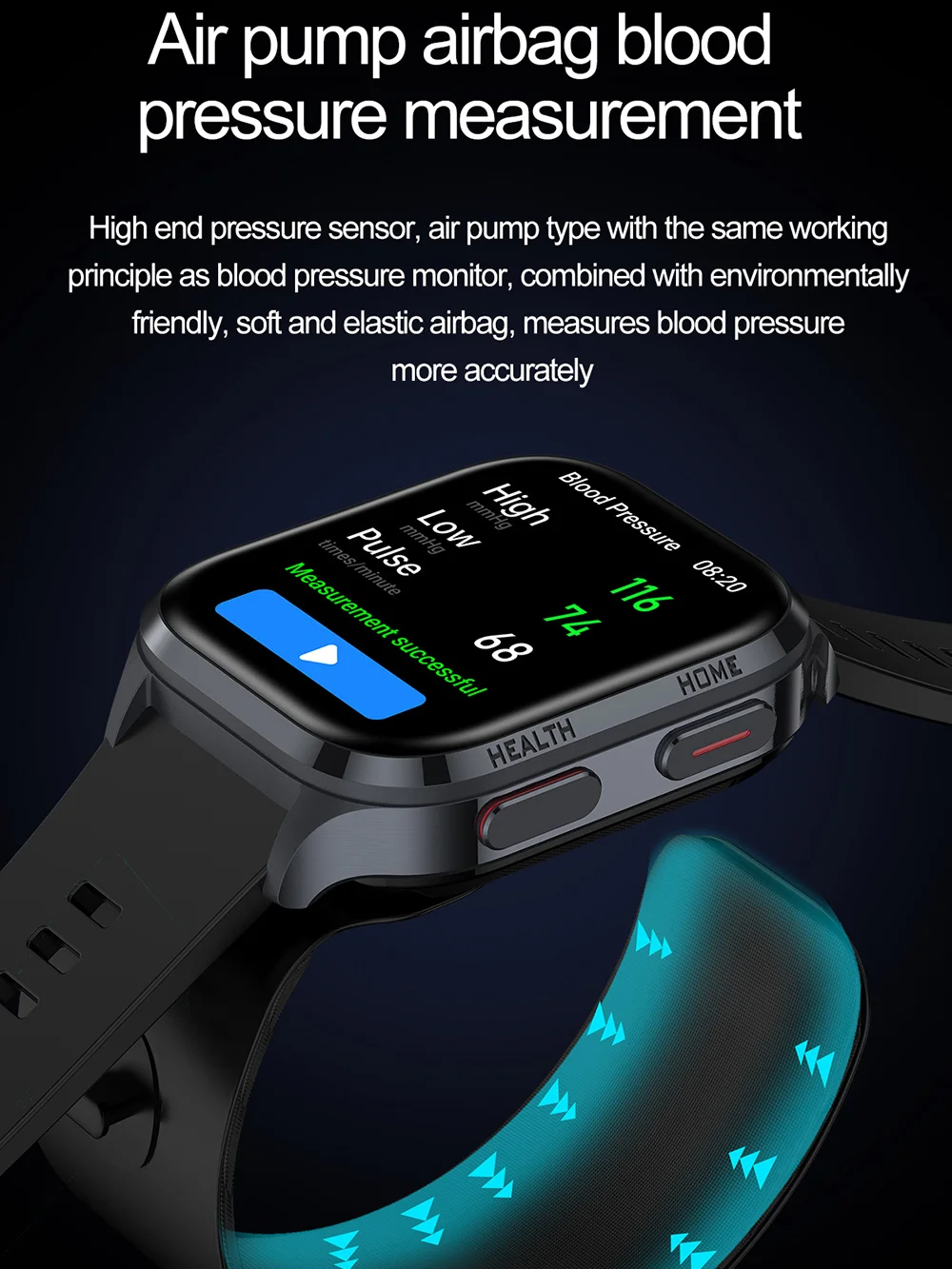 공기 펌프 + 에어백 진정한 정확한 혈압 스마트 시계 남자 2.01 "화면 NFC 액세스 제어 블루투스 통화 Smartwatch 여성