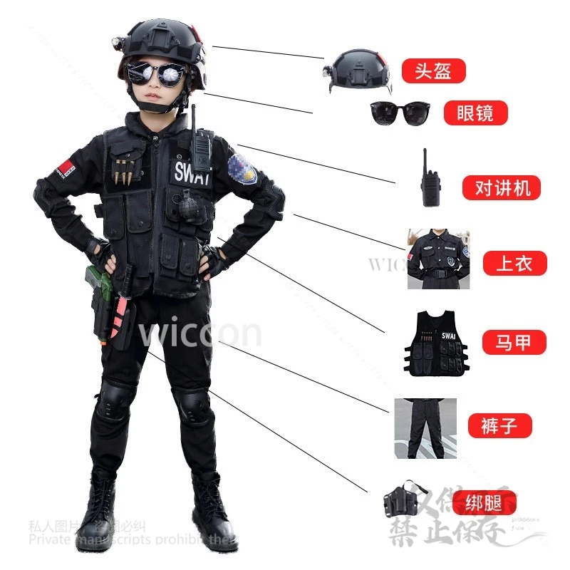Children's Police Officer Performance Uniform Boys Girls Stage Performance Suit Halloween Carnival Party Cosplay Kids 110-160