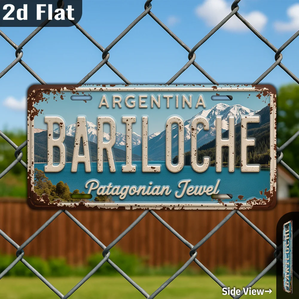 Letrero Decorativo Metálico Vintage 2D Plano (30.48cm X 15.24cm), BARILOCHE, ARGENTINA, Letrero Decorativo de Ciudad, O