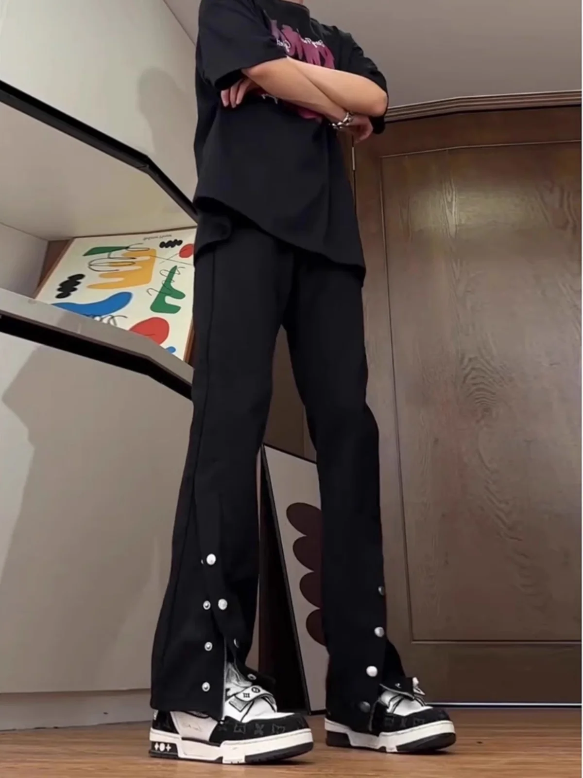 

American Sle Straight Leg Jeans Men's Spring Autumn High Street Bla Ootd High Waist Long Pants Casual Loose Fit Jeans