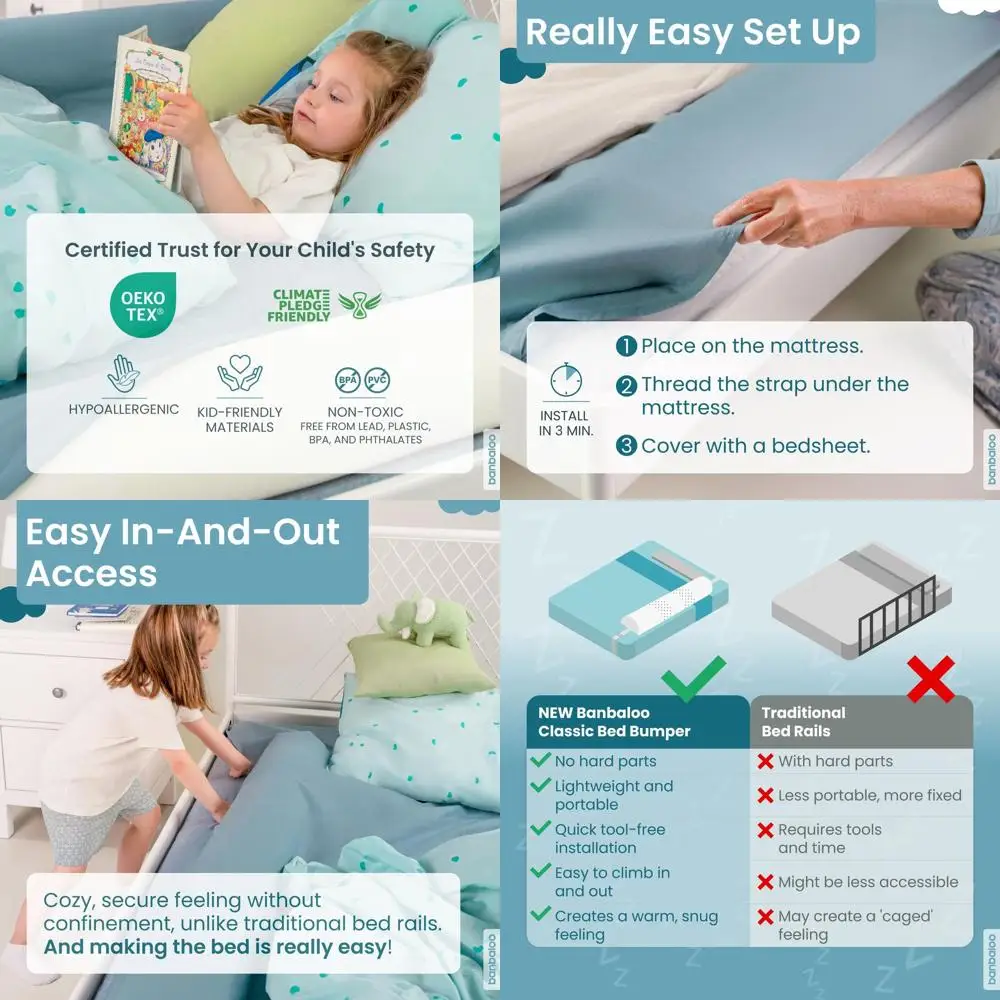 

Защитные бортики для детских кроватей, подходящие для 53 кроватей стандартного размера — ограждения для односпальных, двуспальных и детских кроватей.