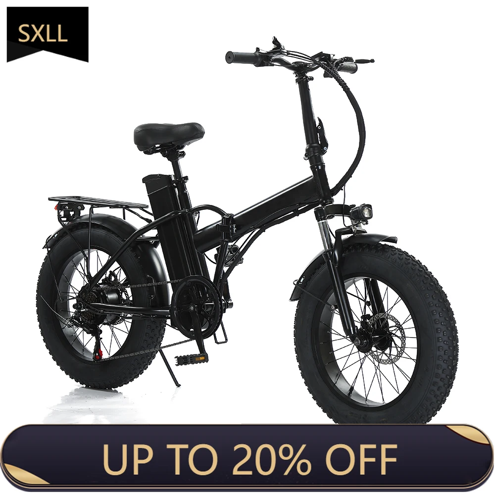 

A3 factory wholesale black fighter 1000W 20 inch fat tire electric folding bicycle double hydraulic brake adult electric bicycle