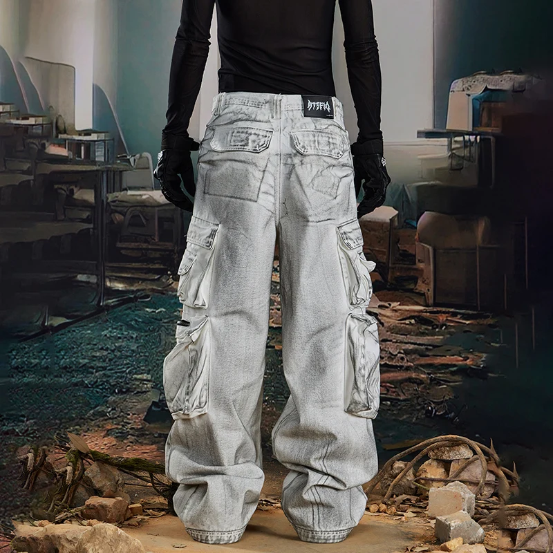 LUZHEN 2025 موضة جديدة خمر نمط مهترئ غسلها مستقيم البضائع الدنيم السراويل الرجال الشارع الأصلي جيوب كثيرة الجينز JY5027 #3