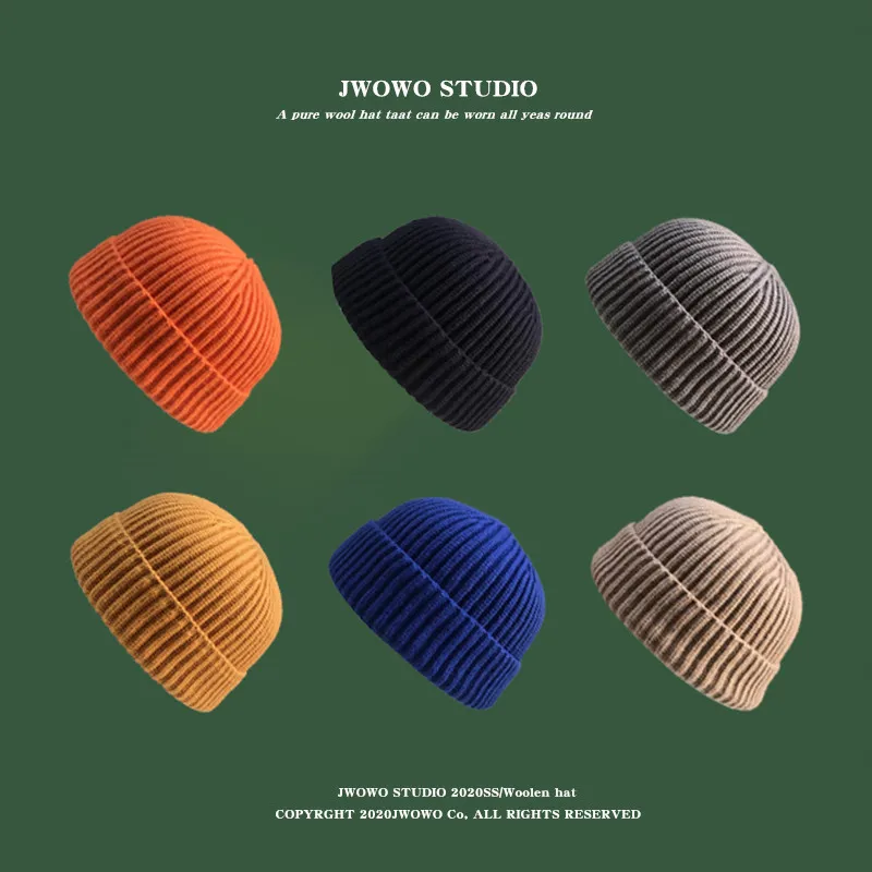 Autumn  Winter Short Warm Melon Hat Men Knitted Round Top Brimless Cold Hat Women Street hip-hop Wool Beanie