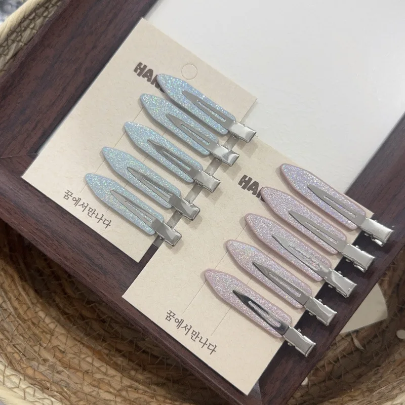 Korean Faux Leather Fine Glitter Seamless Hair Clips Side Bangs Fringe Clips for Forehead High-End Elegant Hairpins for Women