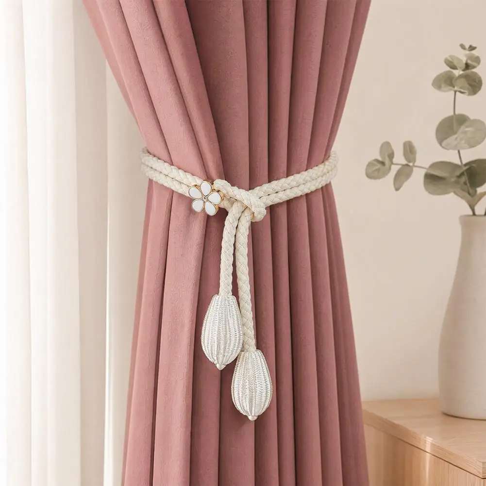 Adjustable Curtain Holders 2pcs Adjustable Curtain Tiebacks with Flower Slides Boho Charm Drapery Holders Decorative for Bedroom