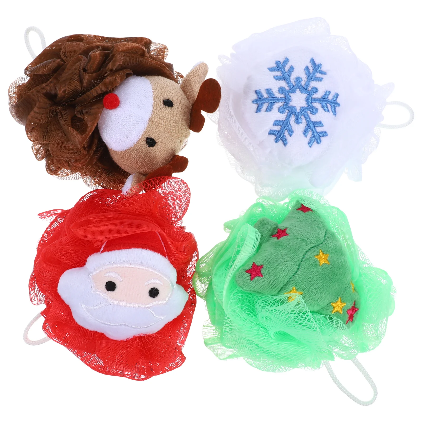 

4 Pcs Bath Scrubber Loofah Cartoon Exfoliating Bathing Balls Sponges for Stuffing Cotton Christmas