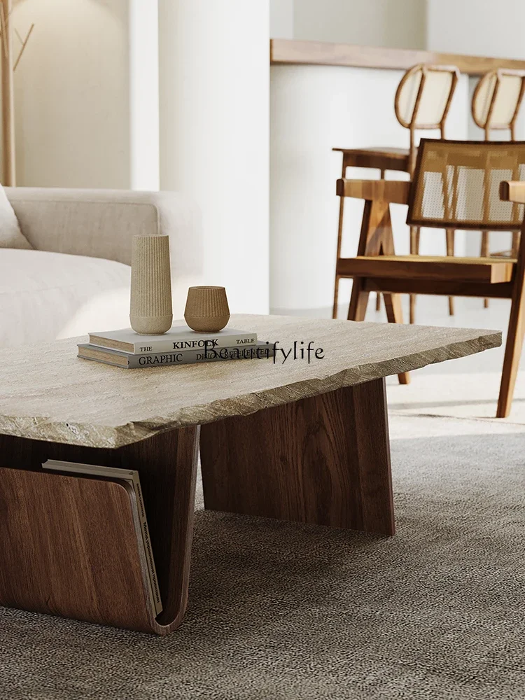 Wabi Sandy Wind Natural Travertine Coffee Table Home Minimalist Coffee Table Homestay Retro Reception Table