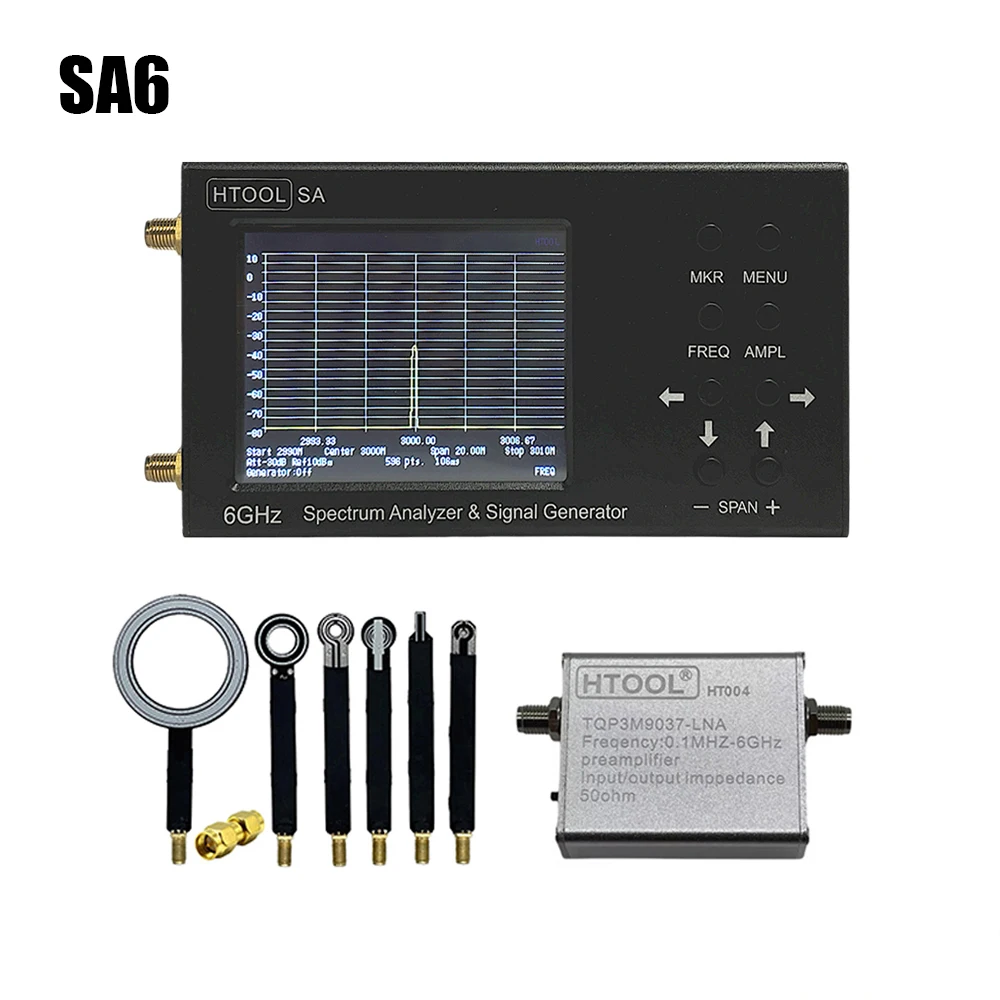 SA6 Upgraded SA Spectrum Analyzer HT004 35-6200Mhz Signal Measurement Boosters Amplifier HT08 Magnetic Field Probe Portable