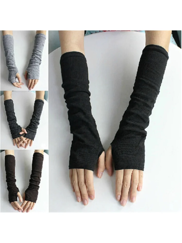 AliExpress Knitted Long Fingerless Mittens Glove Arm Warmer Stretchy Mitten Unisex Crochet Half Finger Long Gloves Hot Selling