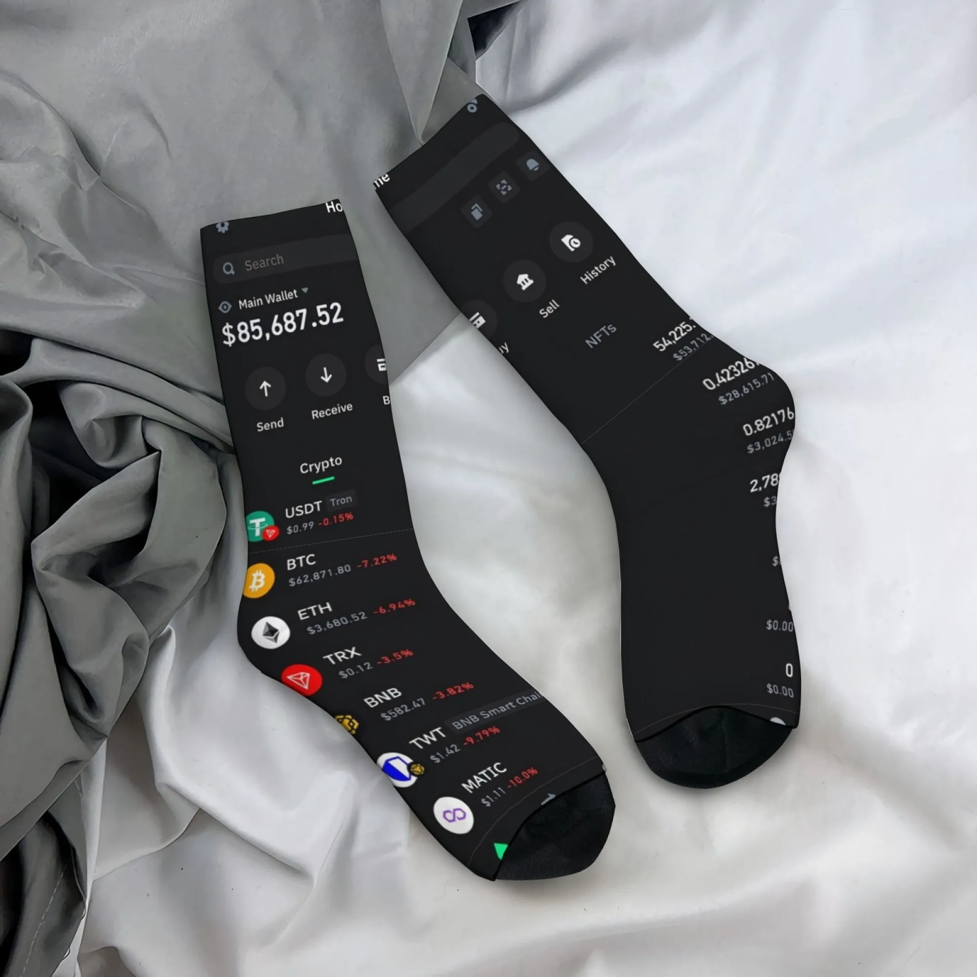Crypto Wallet Interface Crew Socks, Tech Finance Digital Asset Print Socks, Gift for Crypto Fans & Tech Finance Style Fans