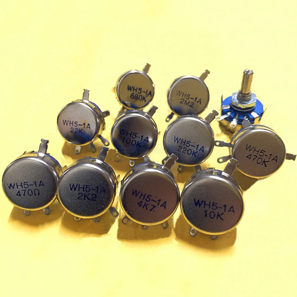 2Pcs WH5-1A Synthetic Carbon Film Potentiometer 470R 1K 10K 47K 4K7 100K 470K 220K 1K5 22K 1M ohm Adjustable Speed Resistor Pin