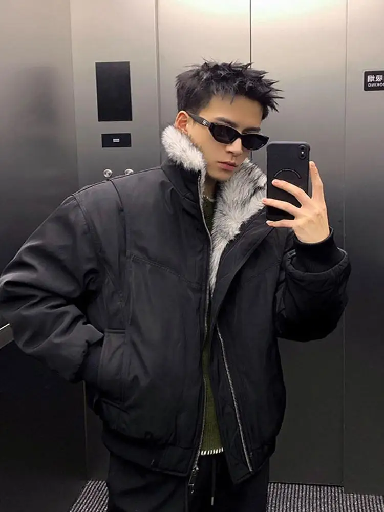 

Men's Winter Thickened Fleece Lined Pilot Jacket Cotton Coat with Fur Collar Short American Retro Style Warm Casual Outerwear