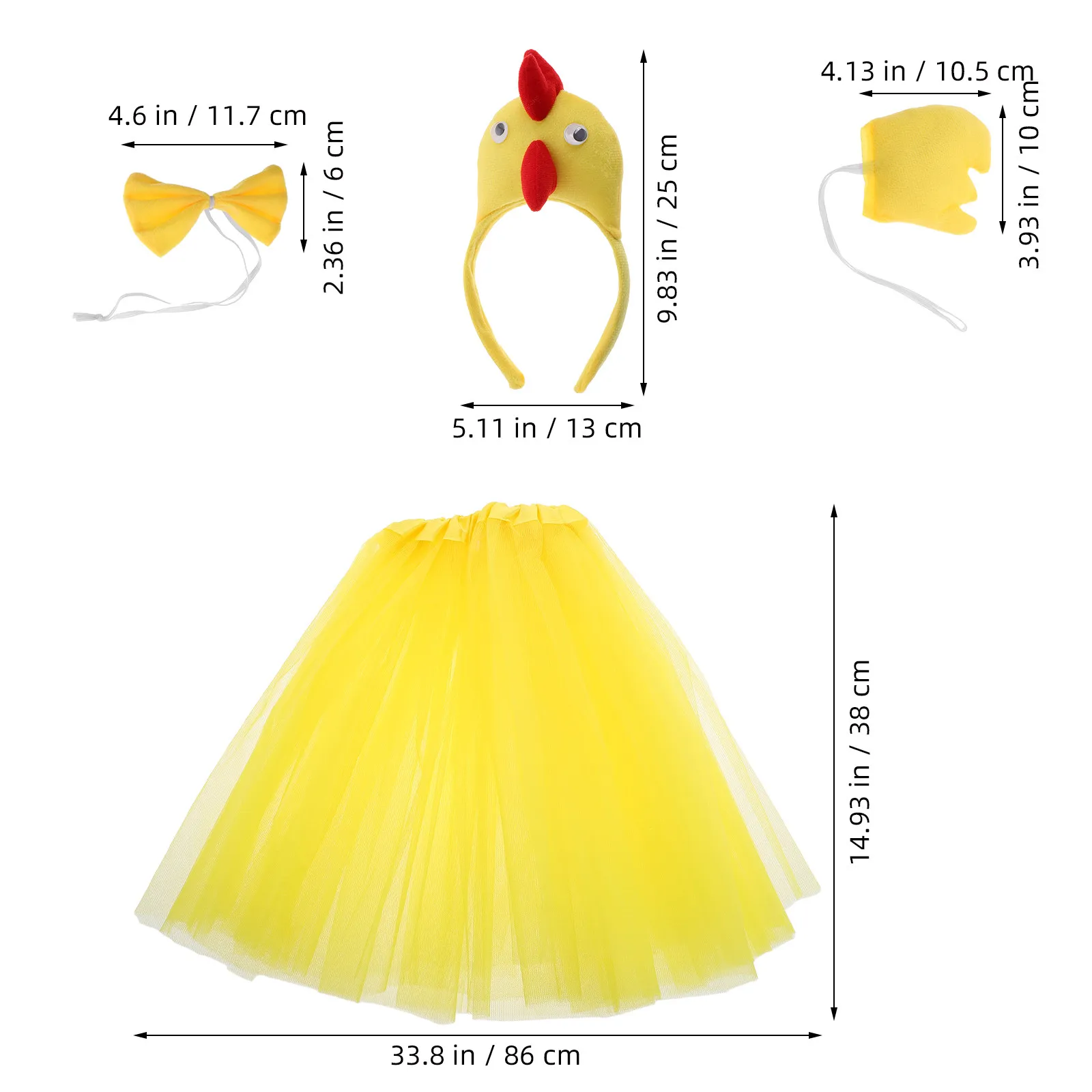 1Set Farm Animal Costume for Kids Rooster Themed Outfit Headband Bow Tie Tail Tutu Skirt Chicken Dress Up Birthday Halloween