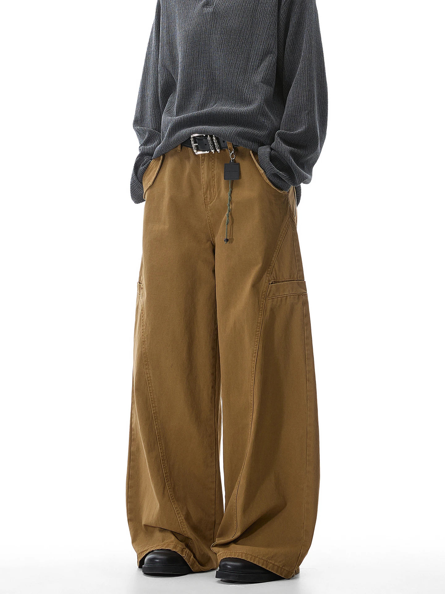 

Casual Straight Leg Men's Loose Fit Faionable Wide Leg Workwear Trousers American Decosition Splicing Cotton Spring Wear