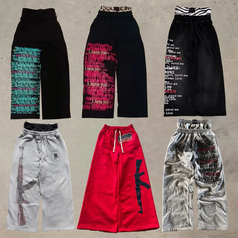 

Y2K men pants American Harajuku double Embroidered Letter waist Sweatpants goth Hip Hop men women Fashion Casual wide leg jeans