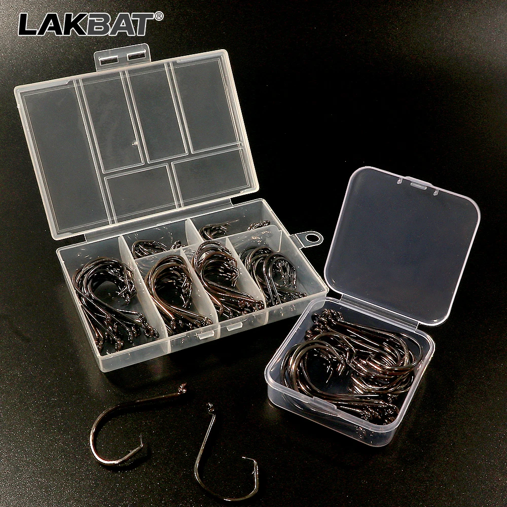 LAKBAT 7385 Boxed Inclined Circle Hooks Sharp Barbed Olecranon Octopus Fishing Hooks Soft Lure Salt Freshwater Fishing Tackle
