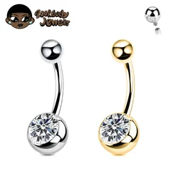 ASTM F136 Titanium Banana Curved Navel Piercing 14G 1.6mm Inner Thread Sexy Belly CZ Implant Grade Beach Bikini Body Jewelry