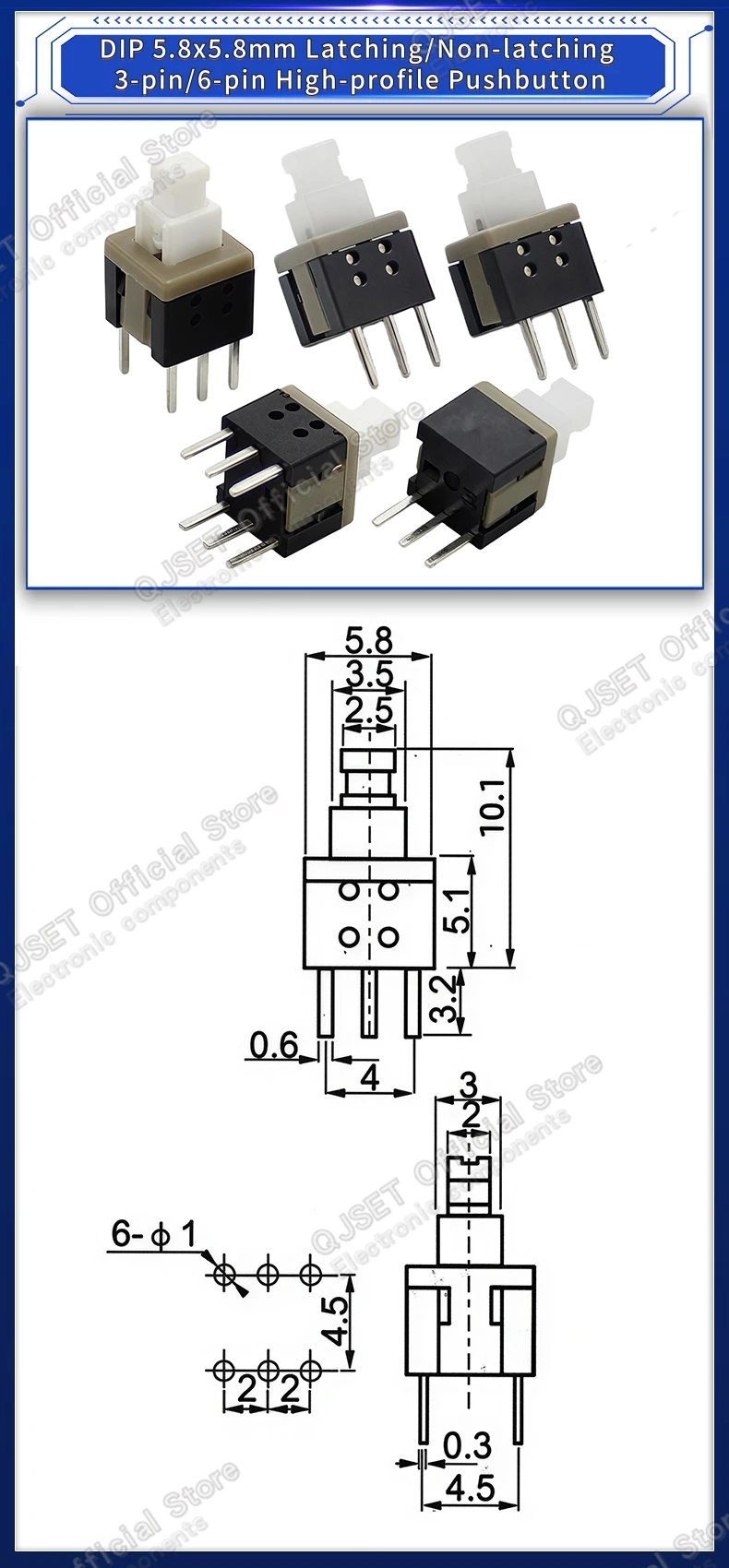 10 Stück 5,8x5,8 7x7 8x8 8,5x8,5mm Selbstverriegelnde/Nicht-verriegelnde Reset-/Multimeter-Taster, Taktiler Mikroschalter, 3/6-Pin Drucktastenschalter – Detail 5