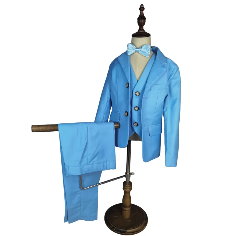 Teenager Birthday Tuxedo Dress Children Graduation Stage Show Costume Flower Boys Blue Wedding Suit Kids Party Photograph Suit