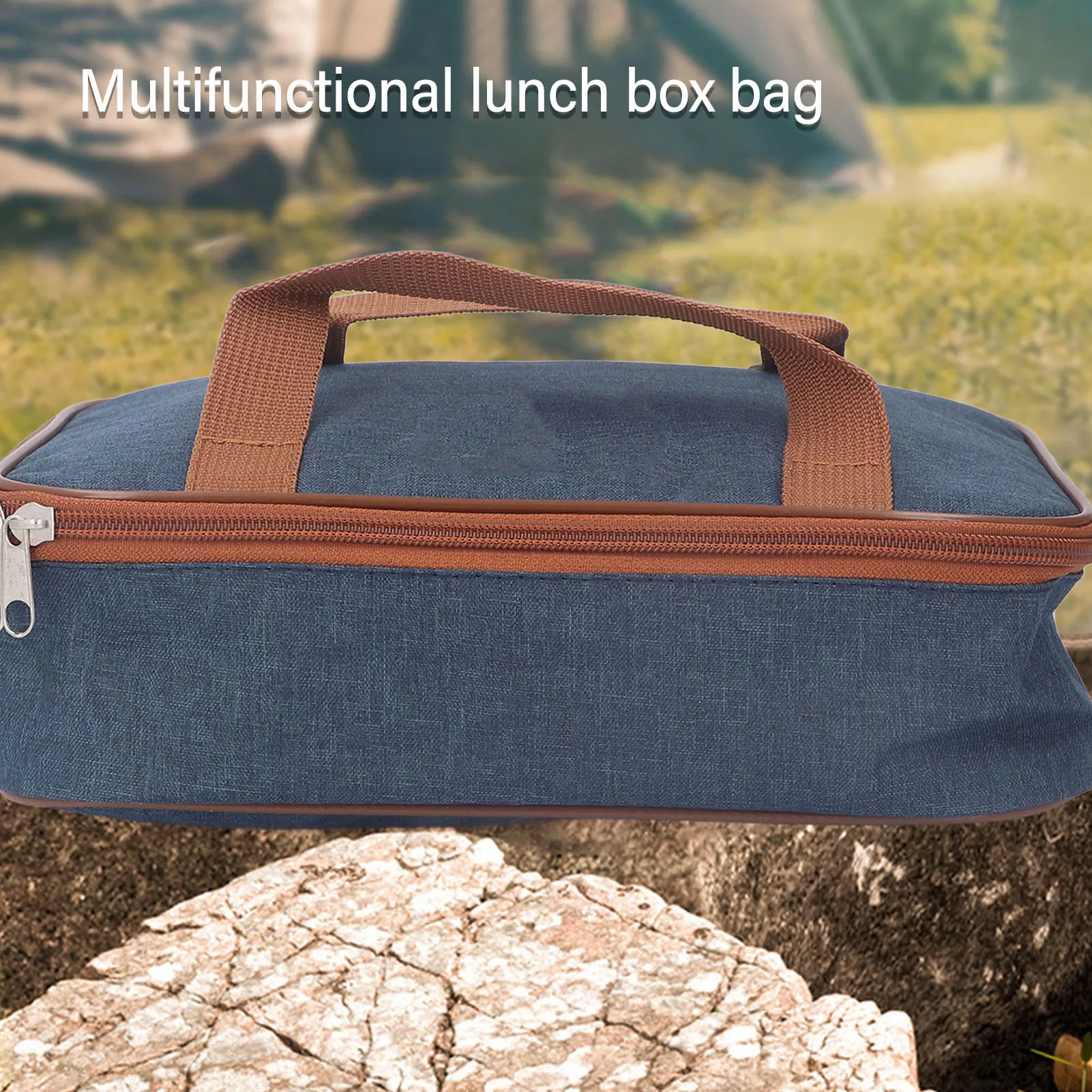 ZK30 Bolsa de almuerzo con dibujos animados de gran capacidad, almacenamiento encantador, bolsa de almuerzo con aislamiento multifuncional, azul marino medio