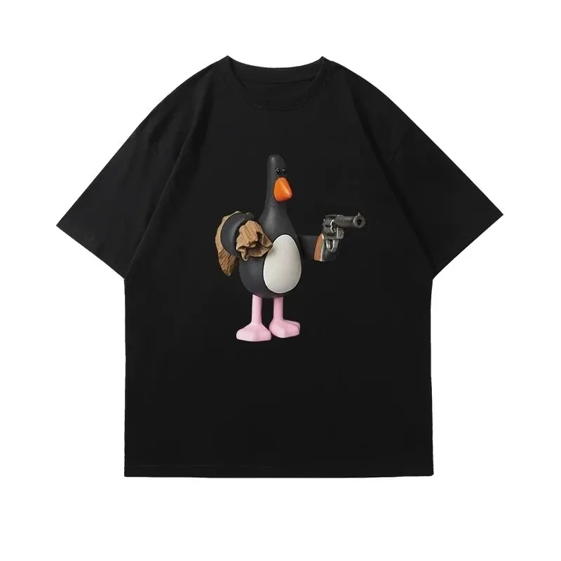 Cartoon Penguin Print Short Sleeve T Shirt Couple Matching Fit Breathable Casual Top Streetwear Harajuku Clothing