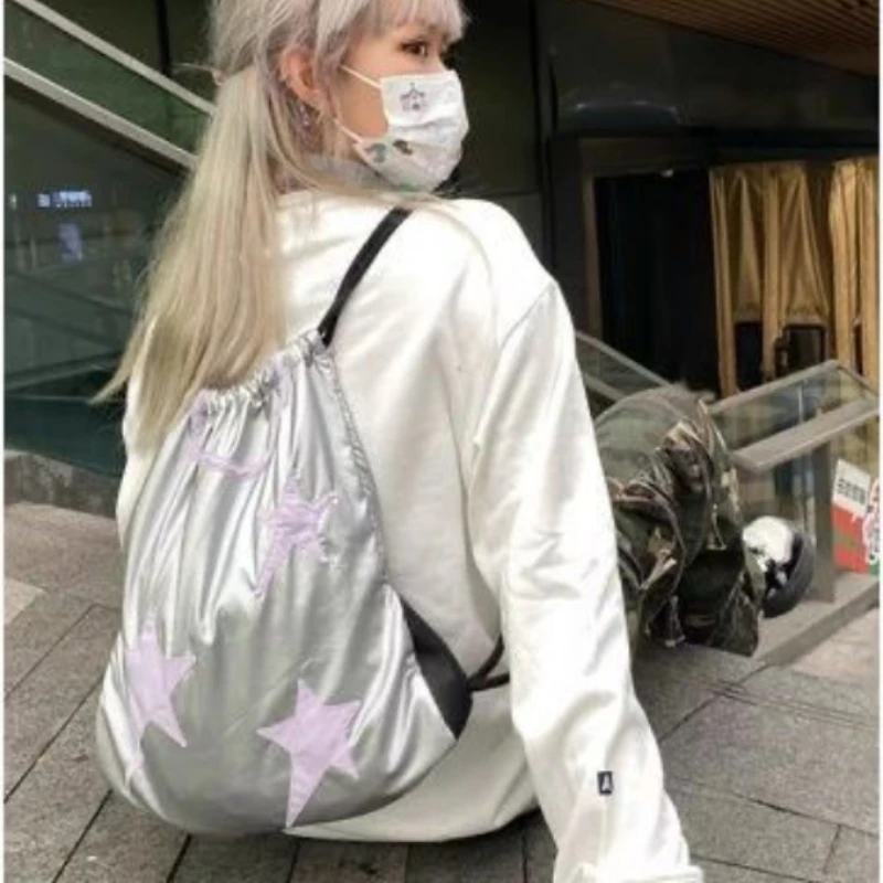 Popular Japanese Preppy Sweet Star Schoolbags Men Women Harajuku Y2k Aesthetic All Match Backpacks Drawstring Casual Kawaii Bags