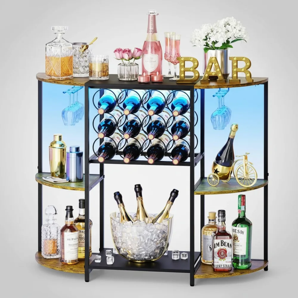 

Smart LED Wine Bar Cabinet with Music Sync, 3-Tier Storage for Kitchen Dining Room Home Bar Cart