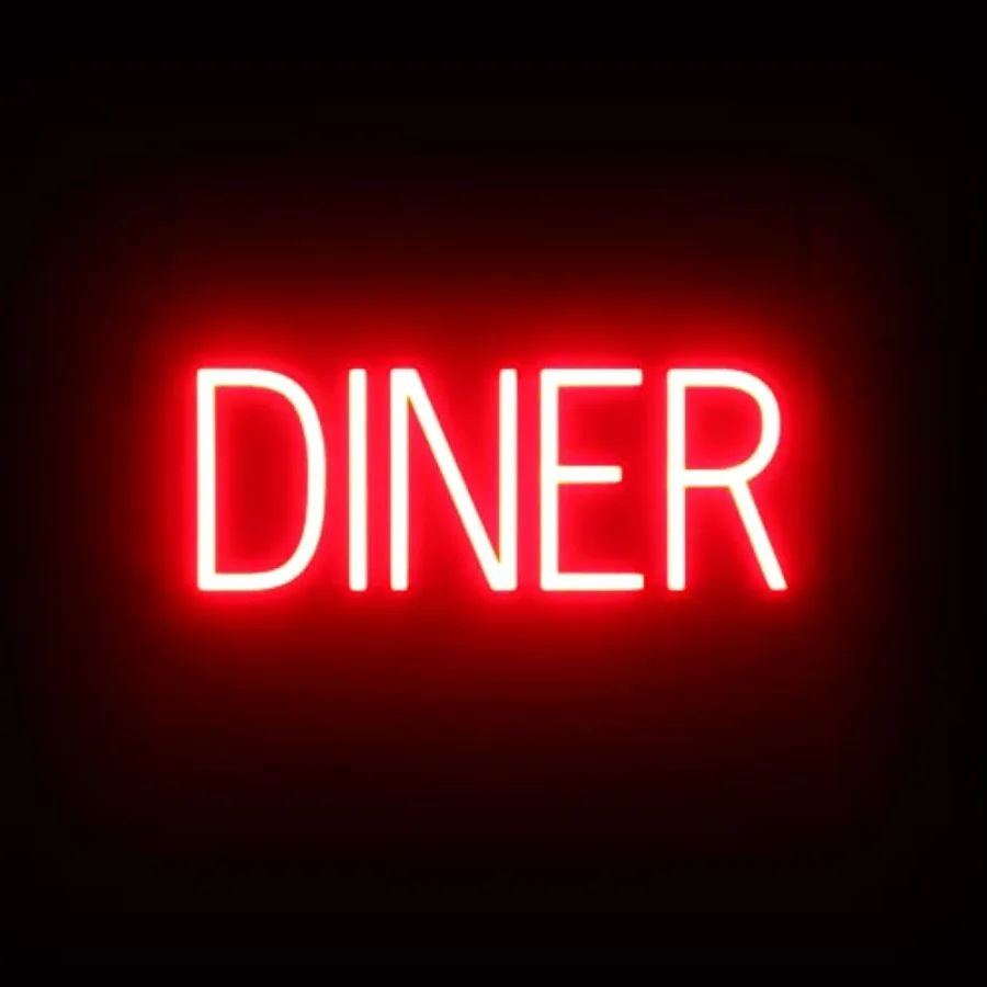 

DINER Sign Diner-Related Sign with Neon Look LED Light Source 17.6 x 6.3