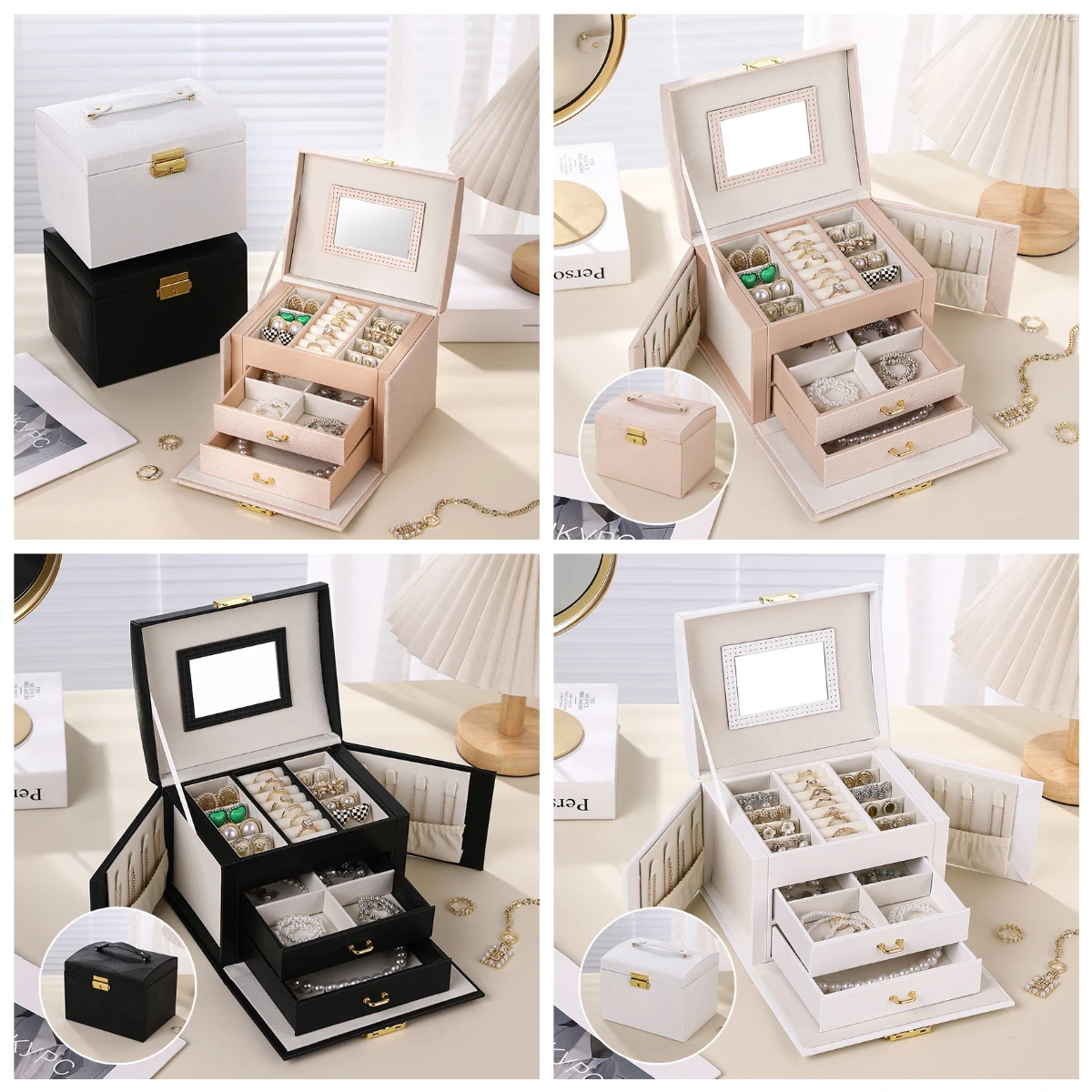 صندوق منظم مجوهرات متعدد الطبقات بسعة كبيرة للأقراط والخواتم والقلائد والمهاجع المنزلية المستخدمة لتخزين المجوهرات