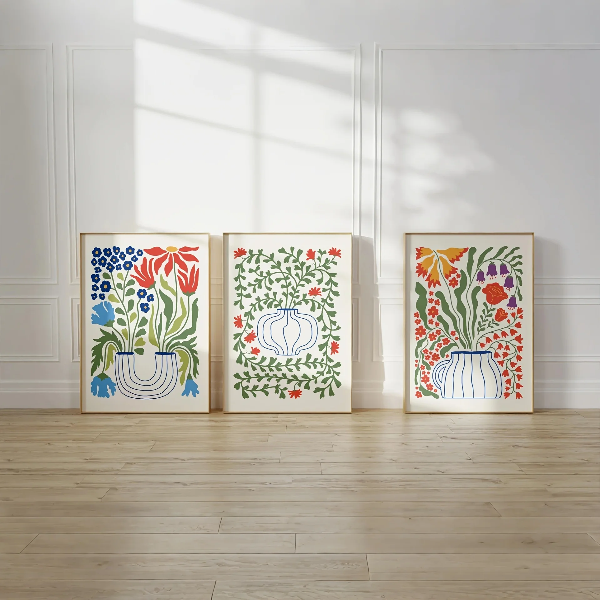 3pcs/set Minimalist Line Flower Potted Plant Canvas Print Scandinavian Flower Market Wall Art Poster for Living Room Home Decor
