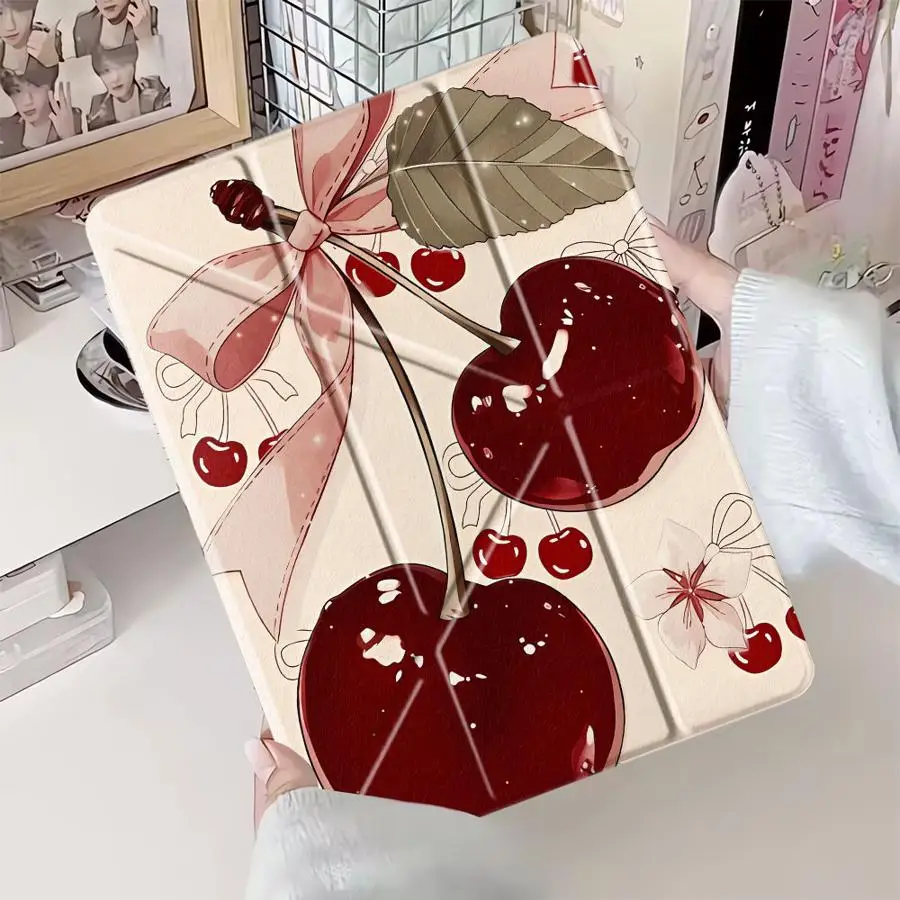 Red Lovely Cherry Holder Cover Tablet Case For iPad Pro 2025 Air 4 5 M3 M2 M4 11inch Mini 6 7 Pro 11th 10th 9th 8th 7th 12.9inch