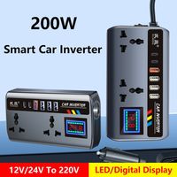 12V/24V To 220V Car Inverter with 6 USB Ports Digital Display Power Converter Multifunction Smart Automotive Charger Inverter