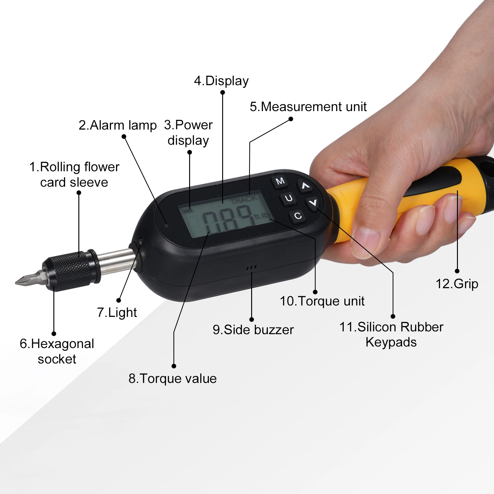 Obeng Torsi Digital 10.74-106.21 In-lbs/1.2-12N.m 1/4 Inci /6.35Mm ± 2% Set Obeng Torsi dengan Buzzer/Lampu LED