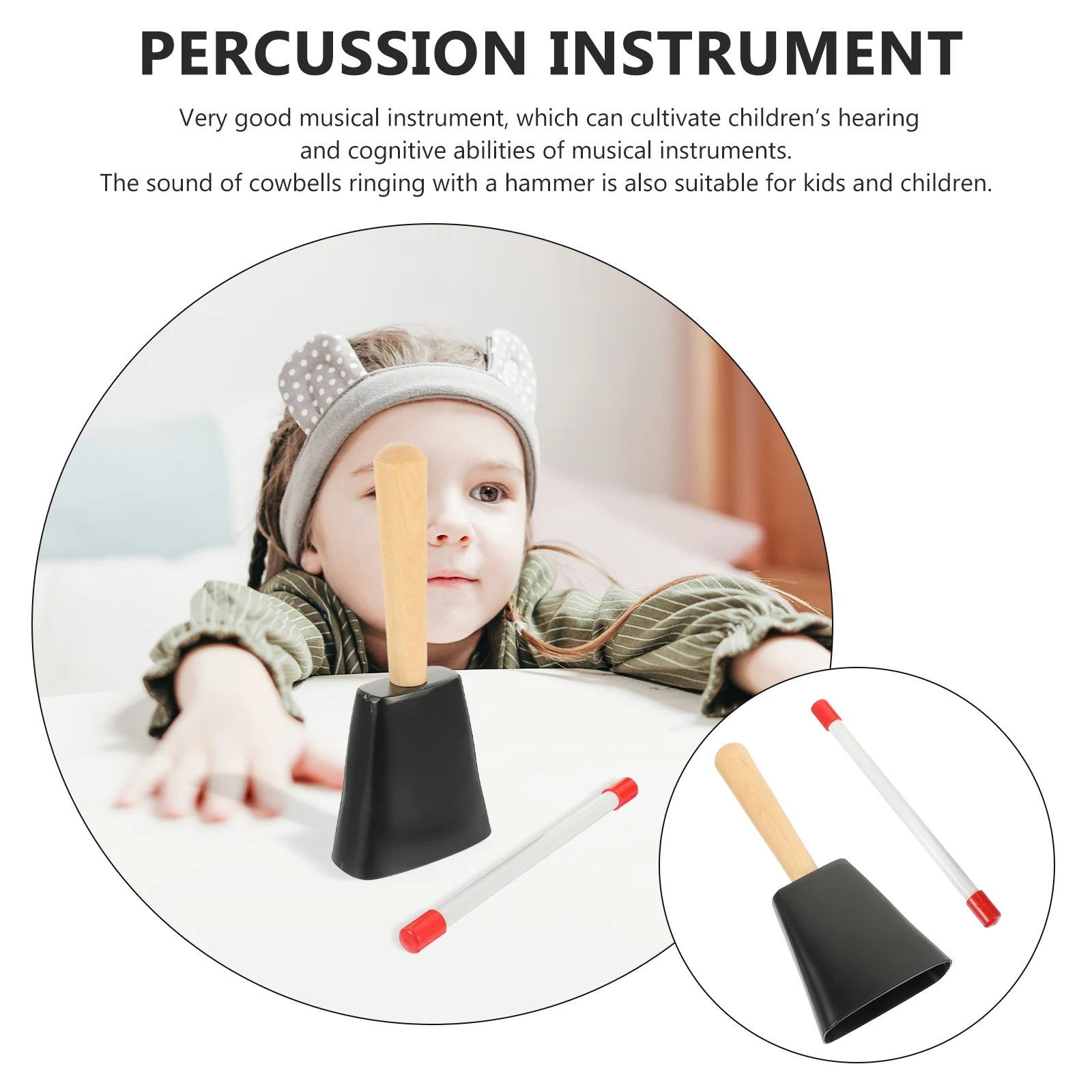 

1 Set Metal Cowbell Musical Instrument Percussion Educational Gift Drum Accessories Cheering Noisemaker Wear-Resistant