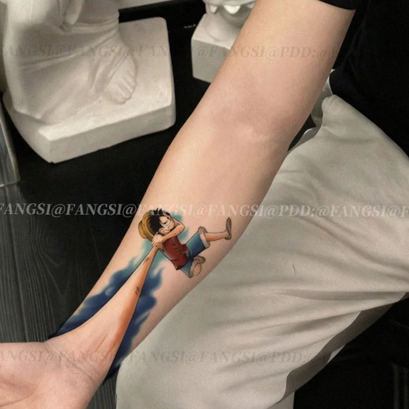 One Piece Luffy Stretch Arm Waterproof Temporary Tattoo Sticker, Fake Tattoo for Covering Scars, Anime Body Art for Men Women