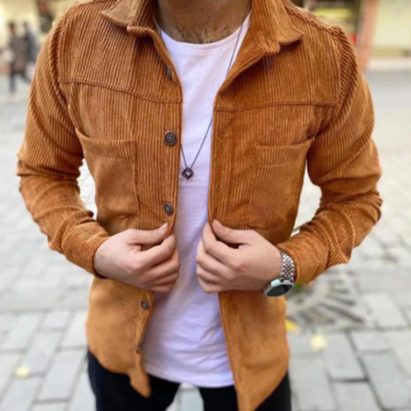 Mens Vintage Corduroy Coat Autumn Loose Jacket Spring Turn-down Collar Shirt Casual Outdoor Male Short Streetwear 2024 New