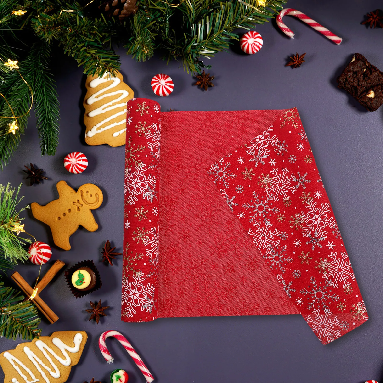 

Christmas Snowflake Table Runner 28x270cm Red White Gold Polyester Rustic Holiday Dinner Table Decoration Winter Holiday Decor