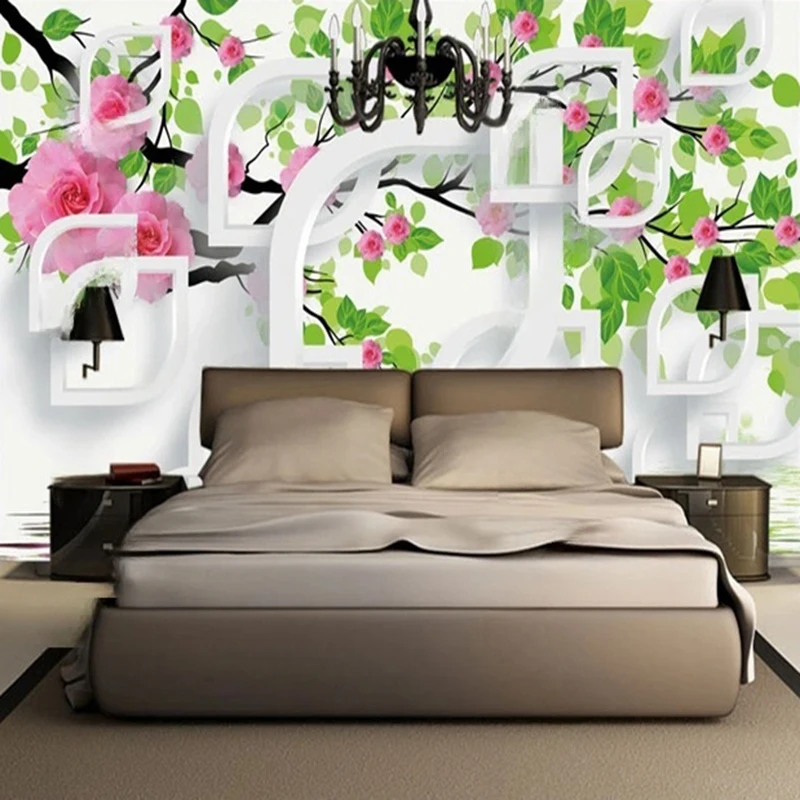 MU8239 3D Wall Murals Wallpaper Hand Painted Pink Flowers Large Living Room Bedroom Home Decor Non-Woven Papel De Parede Tapety