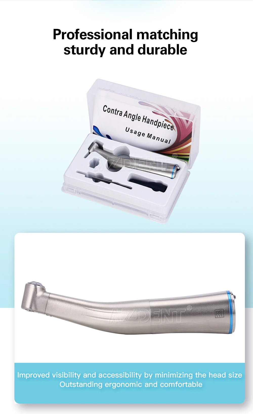 AZDENT Dental 1:5/1:1/20:1 LED Fiber Optic Low Speed Handstück Interne Spray Contra Winkel Push Button Handstück Zahnmedizin Werkzeug – Detail 17