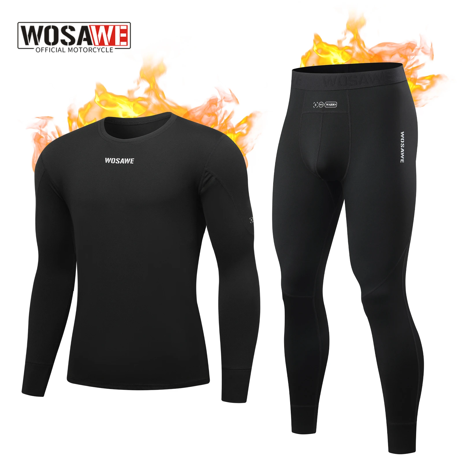 WOSAWE Men‘s Motorcycle Soft Thermal Underwear Set Winter Fleece Lined Base Layer Cold Weather Warm Slim Fit Long Johns