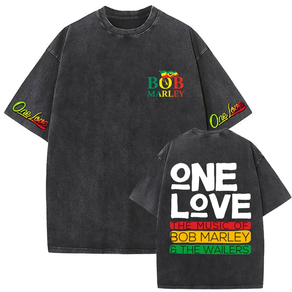 

Washed Vintage Reggae Bob Marley One Love Graphic Print T-shirt Men Women Casual Cotton Retro T-shirts Men's Oversized T Shirts