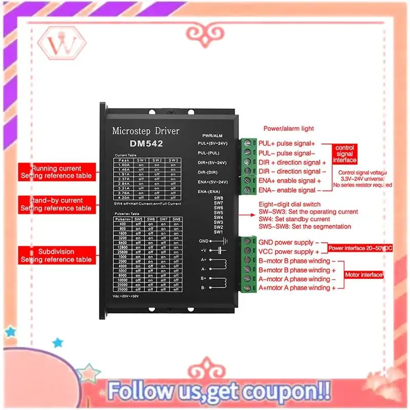 

Upgraded Stepper Motor Driver, DM542 Stepper Motor Driver Dsp Digital Driver Board For Nema 17, Nema 23 ,Etc