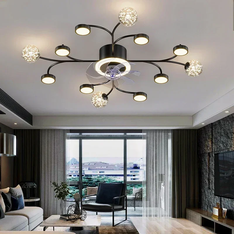 Modern Living Room Fan Light Minimalist Bedroom Nordic Ceiling Fan Light Luxury Dining Room Invisible Fan