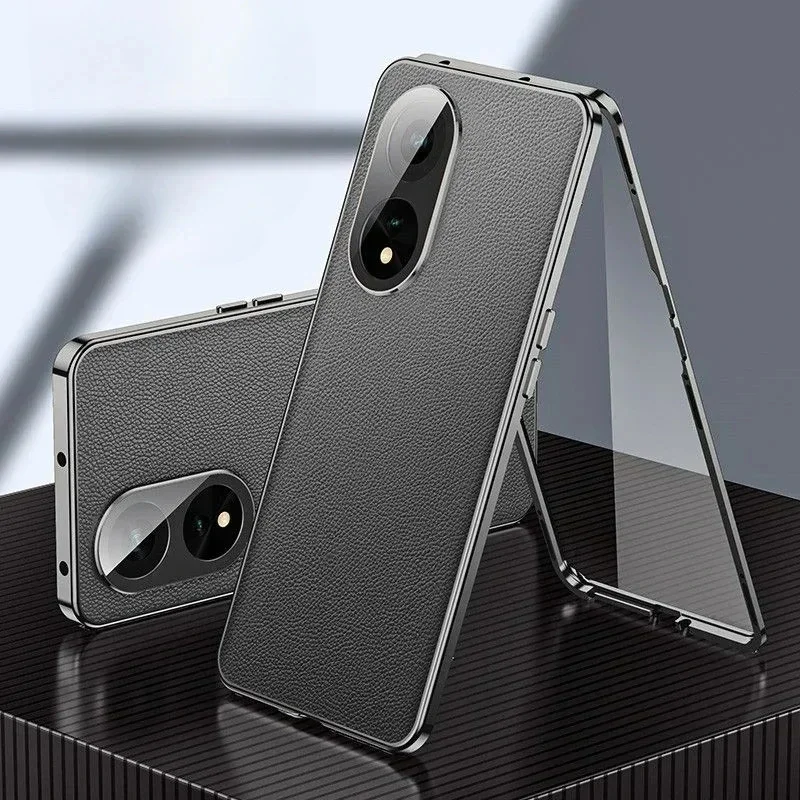 

Bumper Leather Phone Case Shell for OPPO Find X8 Reno 13 14 15 Pro Max Double Sided Tempered Glass Lens Protection Cover Cases