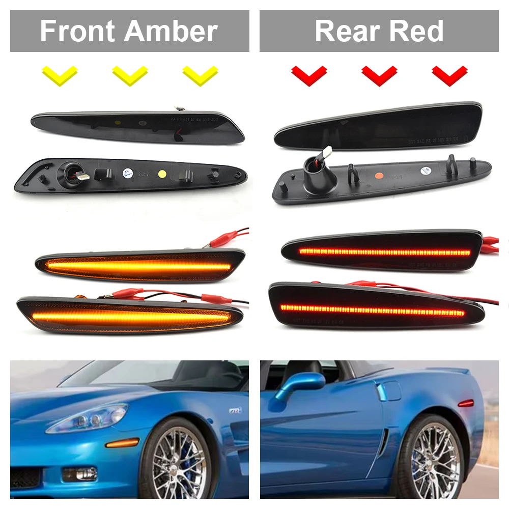 

GM2551196 4 шт. передний задний бампер светодиодный боковой габаритный указатель поворота желтый красный для Chevrolet Corvette C6 без ошибок